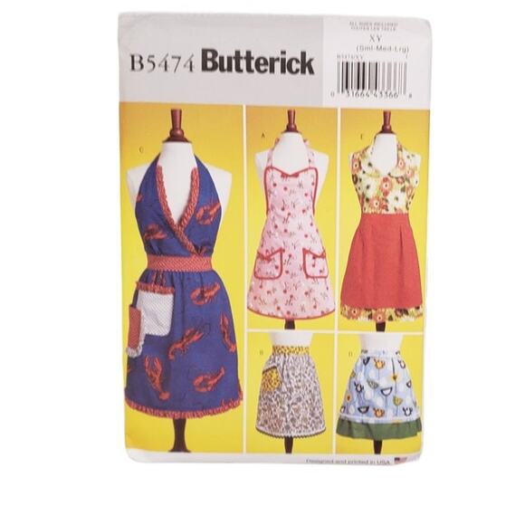 Butterick Aprons Sewing Pattern Size XY S M L B5474 UNCUT 1950 1970 - Picture 5 of 5